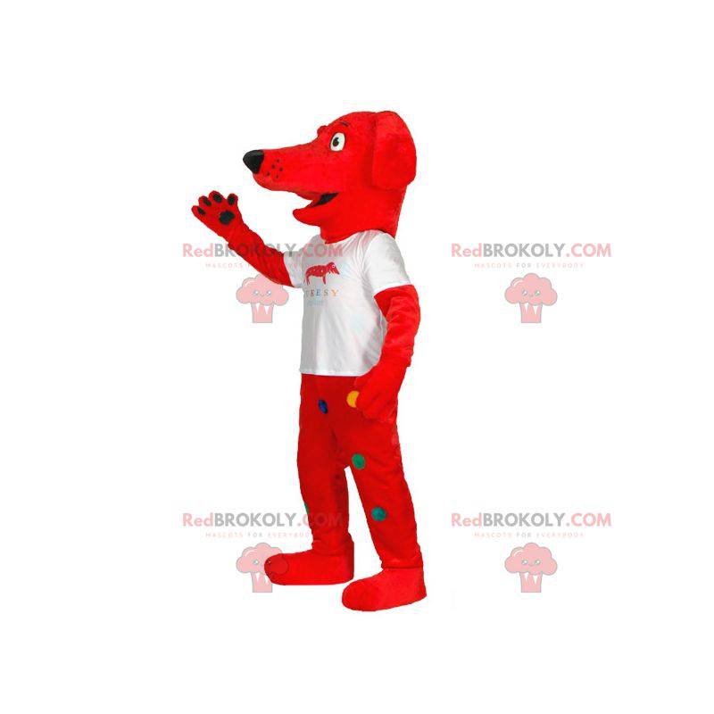 Rotes Hundemaskottchen mit bunten Tupfen - Redbrokoly.com