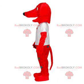 Röd hundmaskot med färgglada prickar - Redbrokoly.com