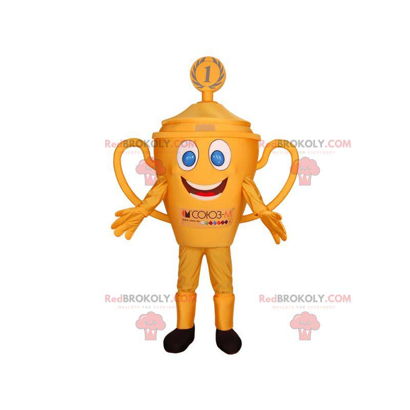 Yellow trophy mascot with blue eyes. Cup mascot - Redbrokoly.com