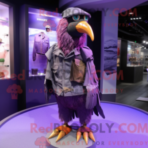 Fantasia de mascote corvo roxo com calça cargo e presilhas de cachecol - Mascotes do corvo - REBROKO_235602 - RedBrokoly.com