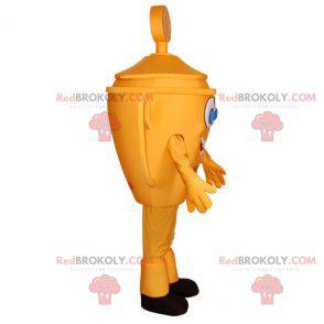 Mascote troféu amarelo com olhos azuis. Mascote da copa -