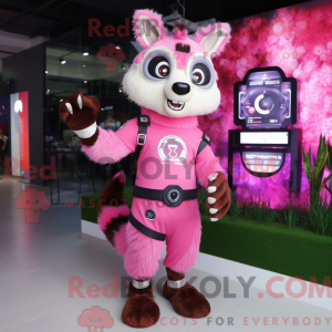 Pink Raccoon mascot costume...