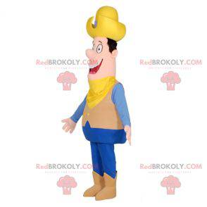 Bonde cowboy maskot med hatt och bandana - Redbrokoly.com