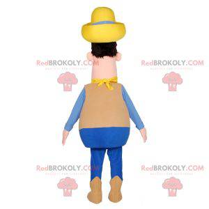 Boer cowboy mascotte met een hoed en een bandana -