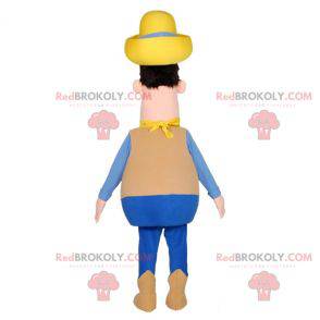 Bonde cowboy maskot med hatt och bandana - Redbrokoly.com