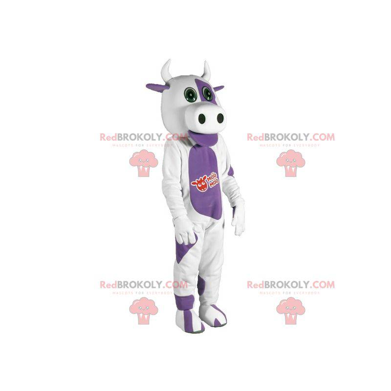 Mascotte de vache blanche et violette. Costume de vache -