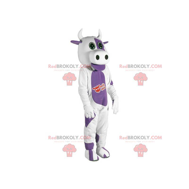 Witte en paarse koe mascotte. Koe kostuum - Redbrokoly.com