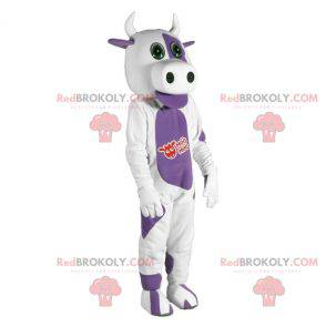 Mascotte de vache blanche et violette. Costume de vache -