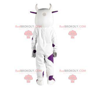 Mascotte de vache blanche et violette. Costume de vache -