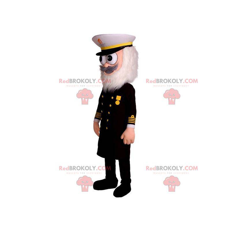 Kapitein mascotte met een uniform en een witte baard -