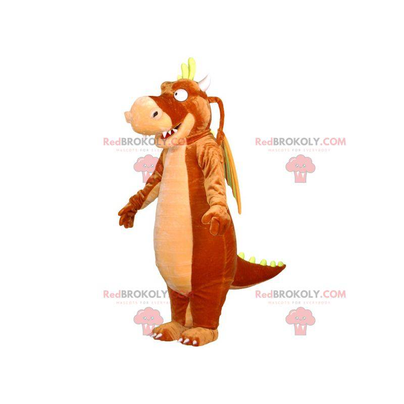 Mascote gigante dragão bege e marrom amarelo - Redbrokoly.com