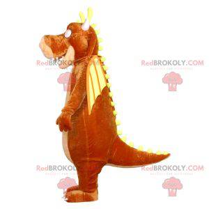 Mascotte de dragon marron beige et jaune géant - Redbrokoly.com