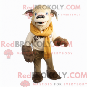 Fantasia de mascote de bisão bege com calça flare e cachecóis - Mascotes de bisão - REBROKO_235935 - RedBrokoly.com