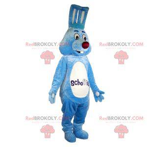 Mascotte de lapin bleu et blanc mignon et sympathique -