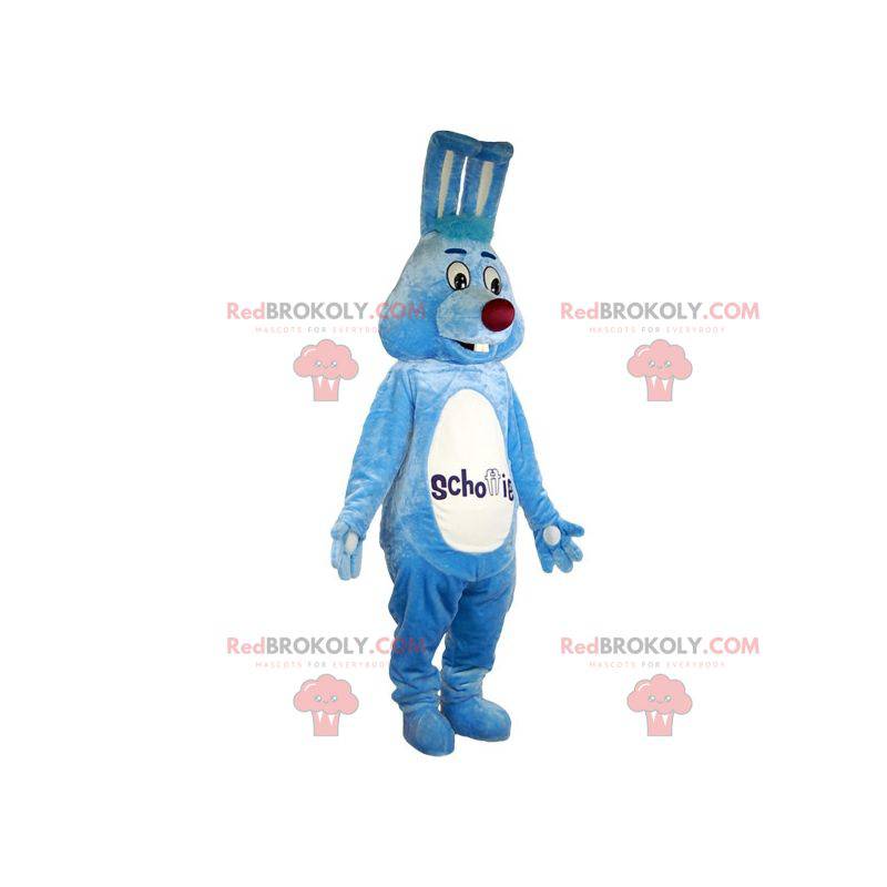 Leuk en vriendelijk blauw en wit konijn mascotte -