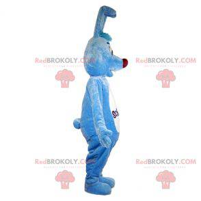 Mascotte coniglio blu e bianco carino e amichevole -