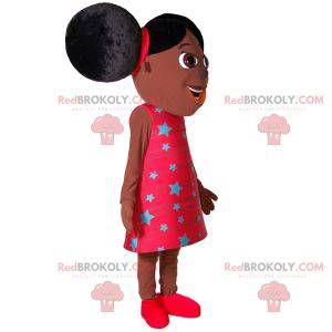 Afrykańska dziewczyna maskotka z dwoma dużymi kołdrami -