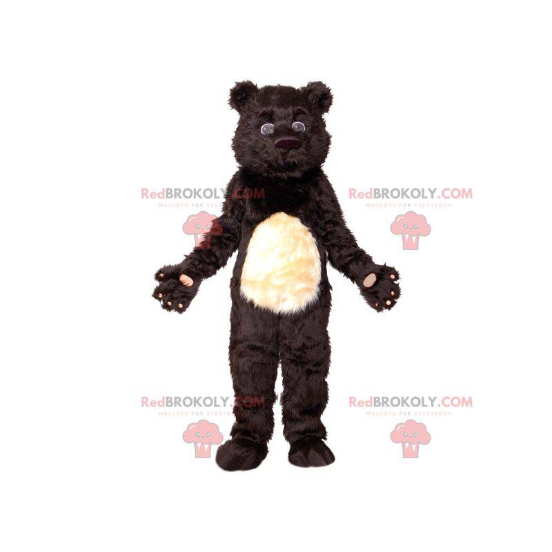 Mascotte d'ours noir et blanc mignon et poilu - Redbrokoly.com