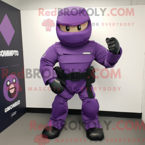 Fantasia de mascote Para Commando roxa com macacão e palmilhas - Mascotes do Para Commando - REBROKO_236165 - RedBrokoly.com