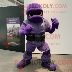 Fantasia de mascote Para Commando roxa com macacão e palmilhas - Mascotes do Para Commando - REBROKO_236166 - RedBrokoly.com