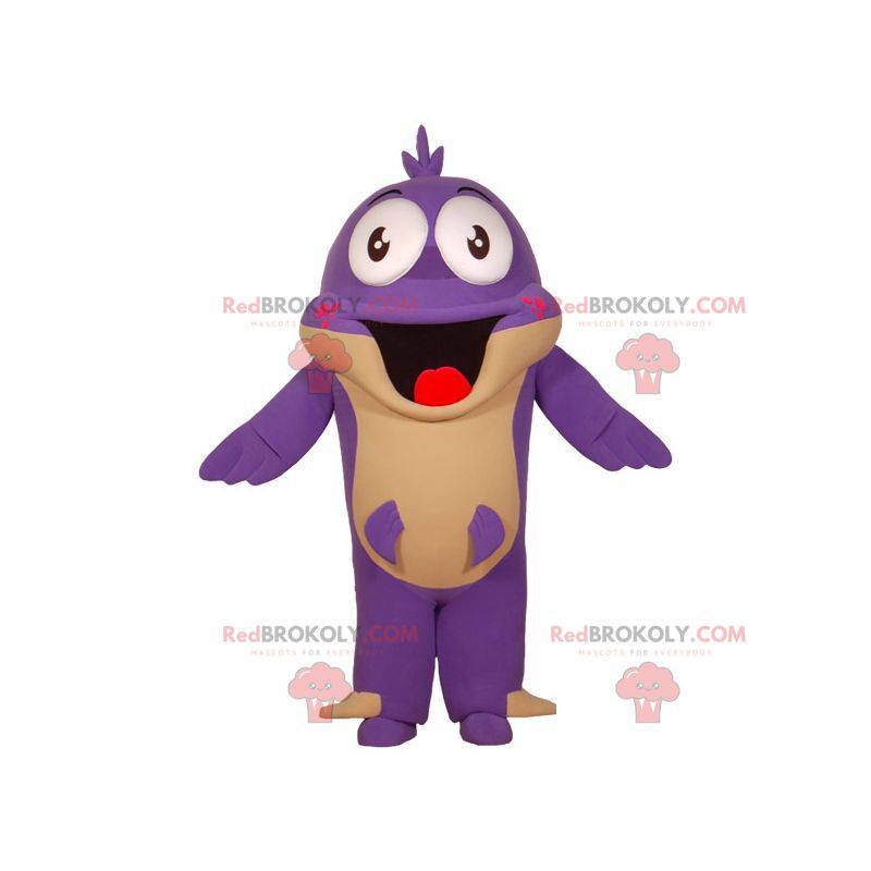 Funny and smiling purple and beige fish mascot - Redbrokoly.com