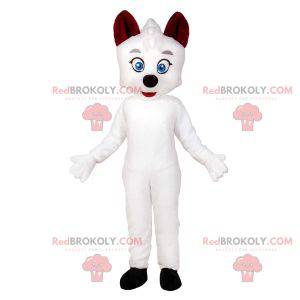 Biały kot maskotka z niebieskimi oczami. Biały pies maskotka -