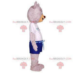 Grote grijze teddybeer mascotte gekleed in zomerkleding -