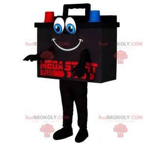 Mascote gigante de bateria de carro colorido e sorridente -