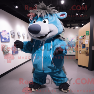 Blå vildsvin maskot kostume...
