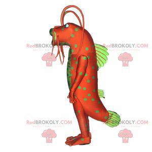 Mascota monstruo insecto verde y naranja con antenas -