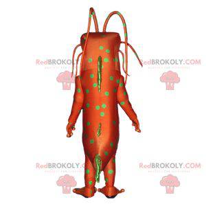 Grøn og orange insektmonster-maskot med antenner -