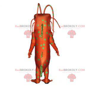 Green and orange insect monster mascot with antennas -