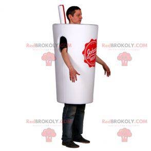 Mascotte de gobelet blanc avec une paille. Costume de boisson -