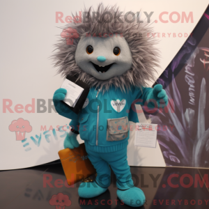 Cyan Piggsvin maskot drakt...