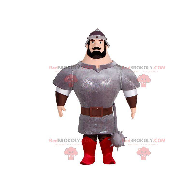 Mascote cavaleiro muito musculoso com armadura e capacete -
