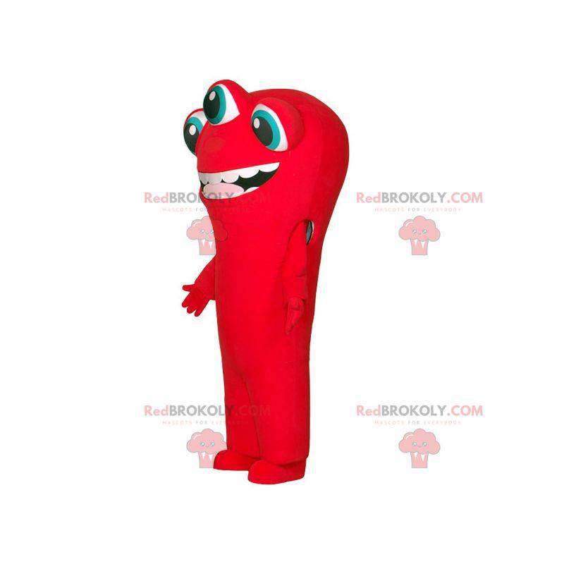 Mascotte aliena rossa con 3 occhi e una grande bocca -