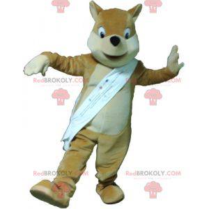 Mascotte scoiattolo beige e bianco molto realistico -