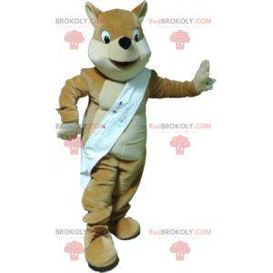 Mascotte scoiattolo beige e bianco molto realistico -