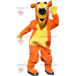 Orange und gelbes Riesenhundemaskottchen. Hundekostüm -