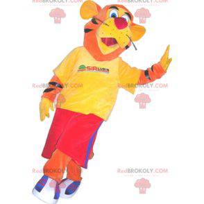 Tiger mascot dressed in sportswear. Tiger costume -