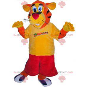 Tiger mascot dressed in sportswear. Tiger costume -