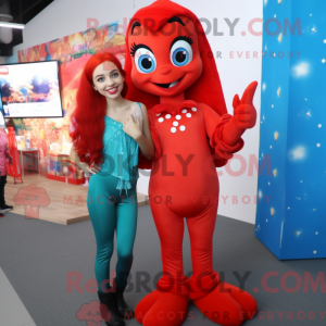 Red Mermaid mascot costume...