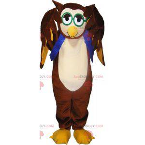 Mascotte de hibou de chouette marron avec des lunettes -