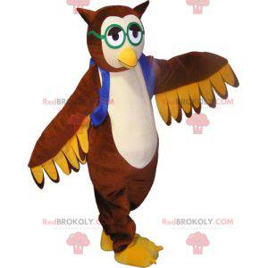 Mascotte de hibou de chouette marron avec des lunettes -