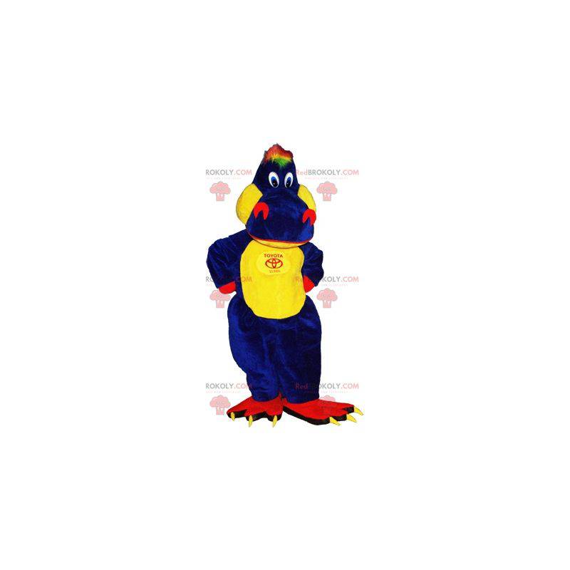 Mascotte de dragon rouge jaune et bleu. Mascotte de dinosaure -