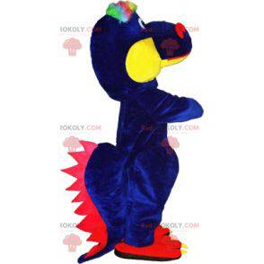 Mascotte de dragon rouge jaune et bleu. Mascotte de dinosaure -