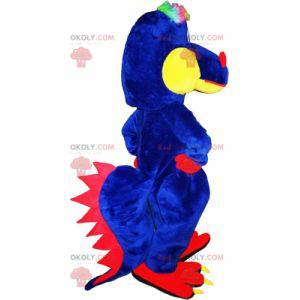 Mascotte de dragon rouge jaune et bleu. Mascotte de dinosaure -