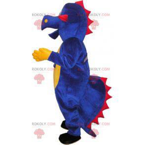 Mascota de dinosaurio dragón rojo amarillo y azul -