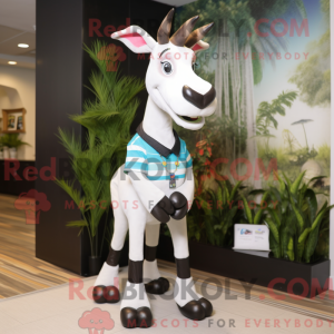 Esta figura de máscara de ocapi é usada com uma camisa polo e um casaco - Mascotes Okapi - REBROKO_237640 - RedBrokoly.com