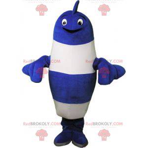 Mascotte de poisson bleu et blanc très rigolo - Redbrokoly.com